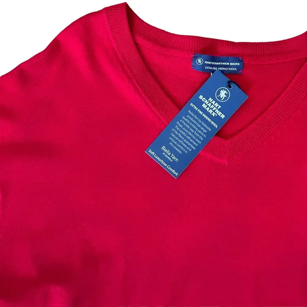 Hart Schaffner Marx Extra Fine Merino Wool V-Neck Sweater Mens Size 2XT Tall Red